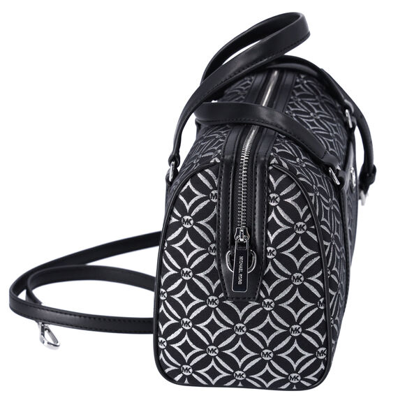 Michael Kors Jet Set Medium Duffle Bag Black Silver Logo Silver Metallic - Picture 4 of 4